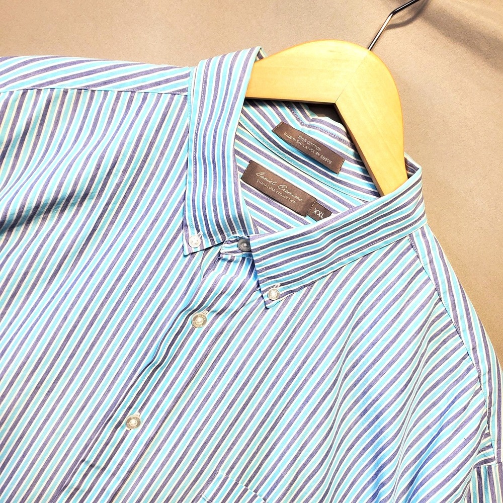 Daniel Cremieux Shirt Men 2XL Blue Stripe Short Sleeve Button Down Casual Preppy